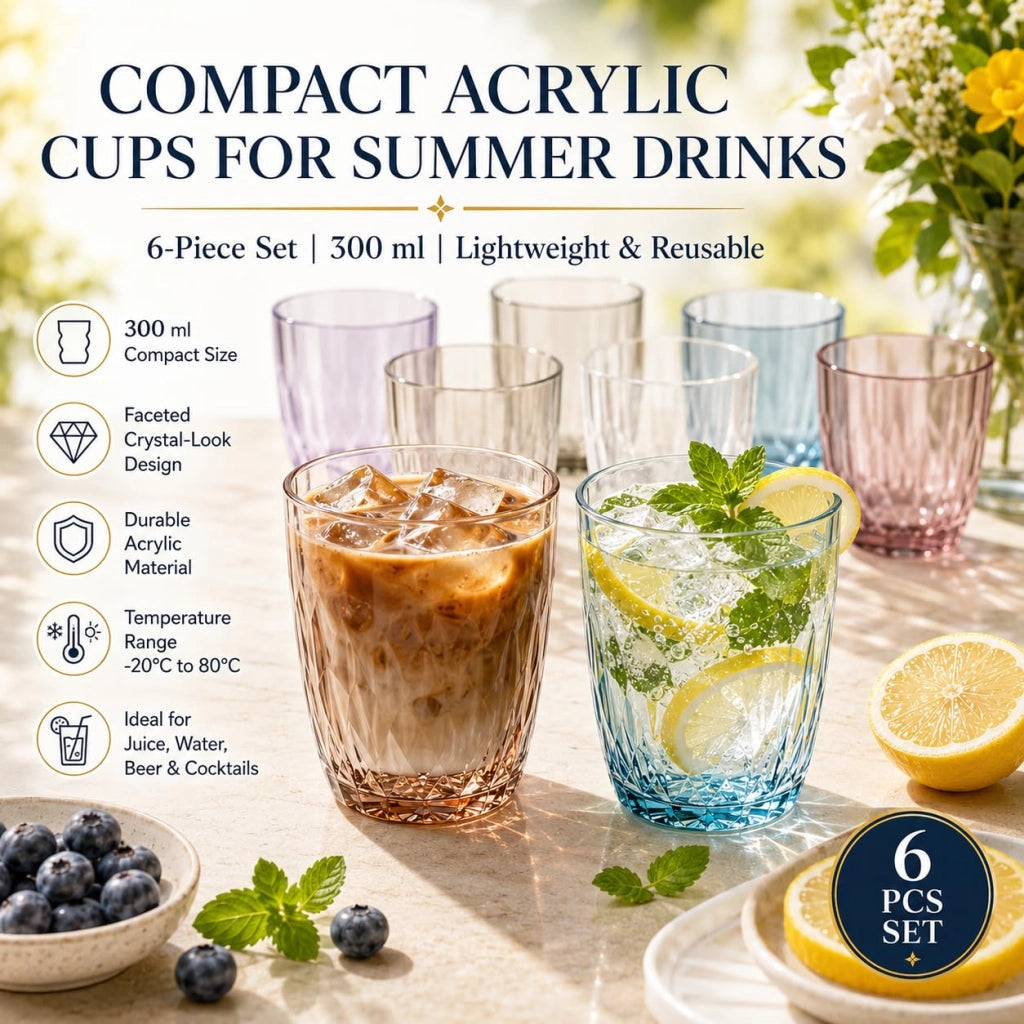 Set di 6 bicchieri in plastica da 300 ml, colorati, impilabili