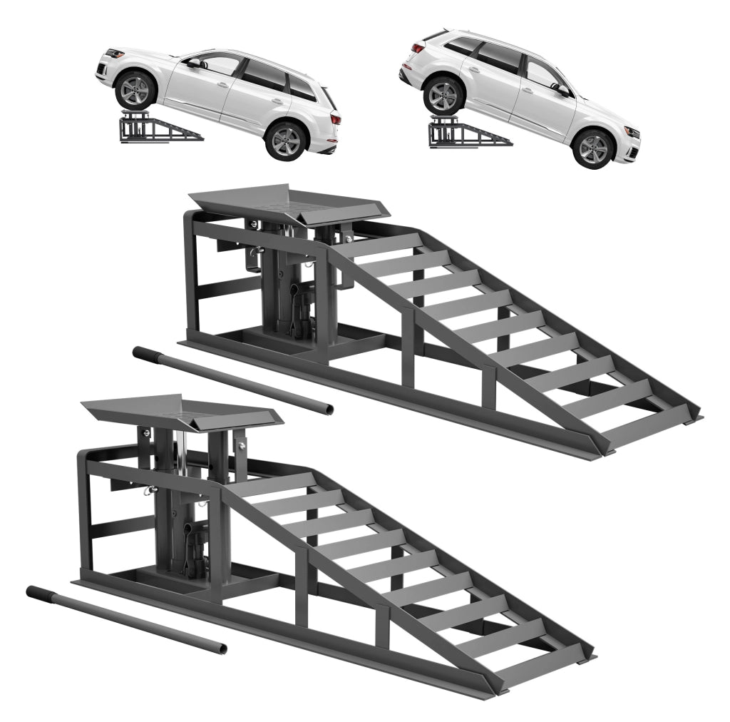 Set di 2 rampe auto regolabili con martinetti idraulici, 2000 kg, grigio