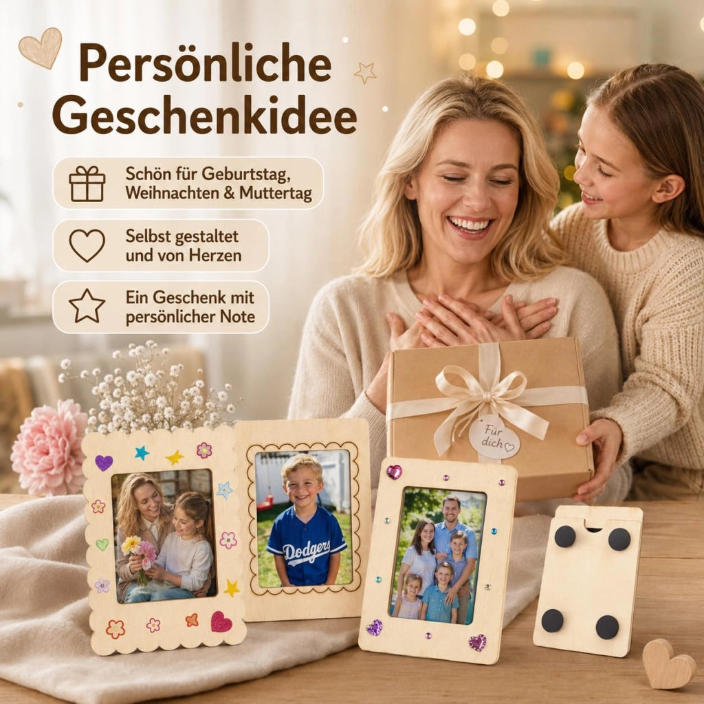 Kit per creare: 15 mini cornici in legno da dipingere, con supporto magnetico