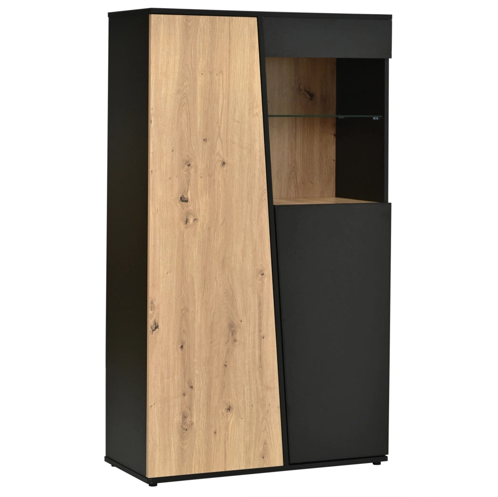 Vetrina a 2 ante con LED Bluetooth, 80 × 35 × 139,5 cm, nero e legno