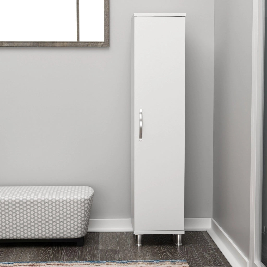 Noepoli, Armadio Multiuso 1 Anta 8 Ripiani, 29x130h cm Bianco