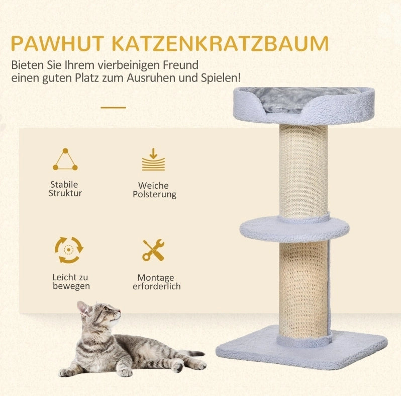 Tiragraffi 45x45x91 cm in sisal blu chiaro con piattaforme e cuscino removibile