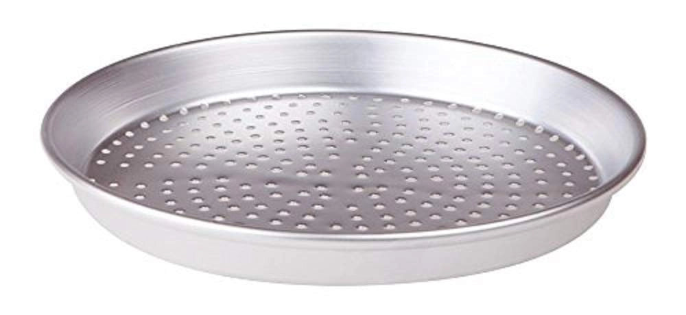 Teglia rotonda forata, diametro 32 cm, in alluminio, color argento