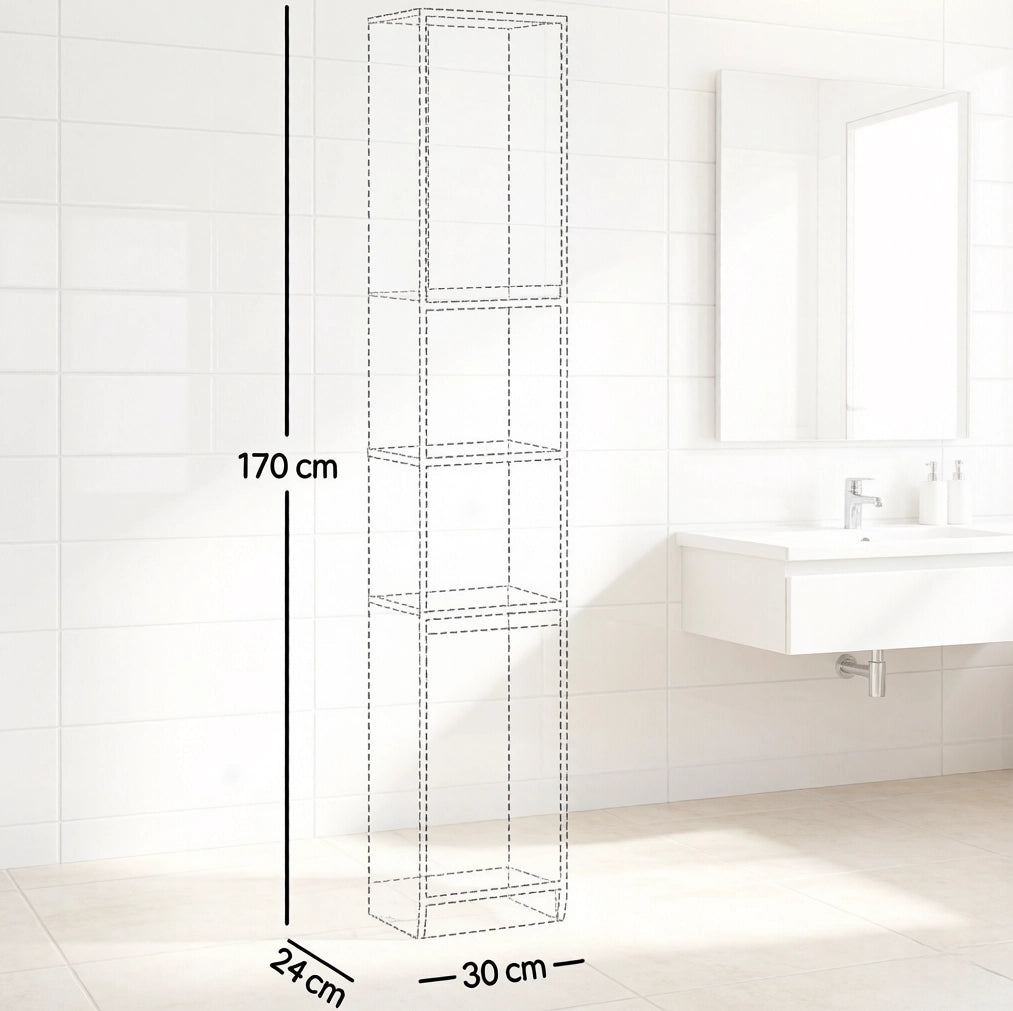 Mobile alto da bagno salvaspazio grigio e rovere, 30 x 24 x 170 cm