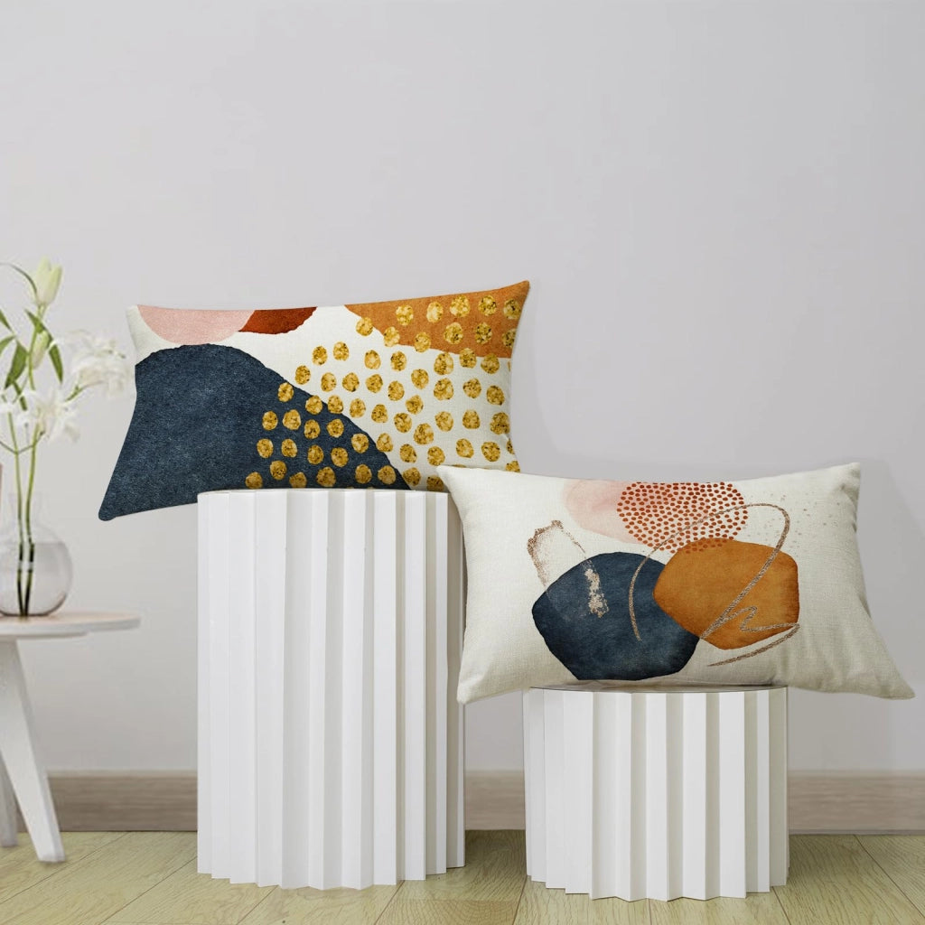 Set di 4 federe decorative, 30x50 cm, in lino, motivo astratto, stile boho