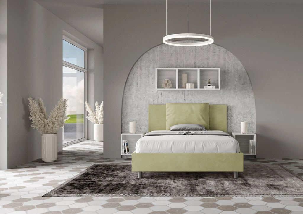 Letto una Piazza e Mezza Imbottito in Microfibra 120x210 Con Rete e Contenitore Antea Tè verde