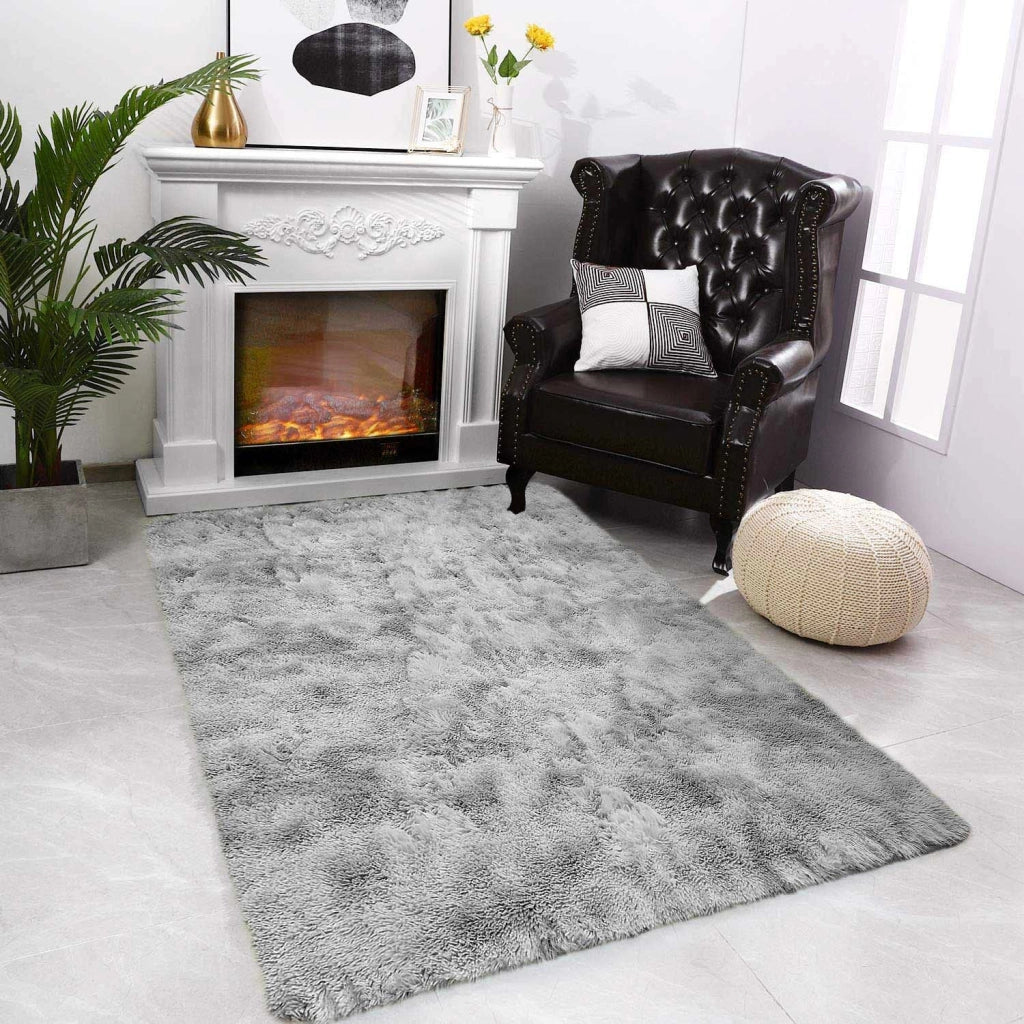 Tappeto shag morbido, 80x120 cm, grigio e bianco, forma rettangolare