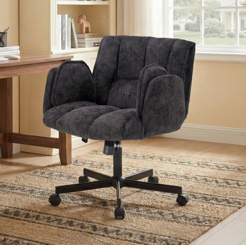 Sedia ufficio ergonomica 71x68x97 cm in tessuto nero, braccioli pieghevoli e ruote