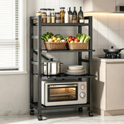 Scaffale da cucina, 4 ripiani, mensola estraibile per microonde con cassetti