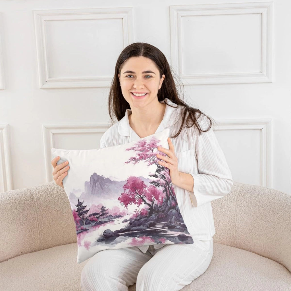 2 federe per cuscini giapponesi, 60x60 cm, motivo fiori di ciliegio