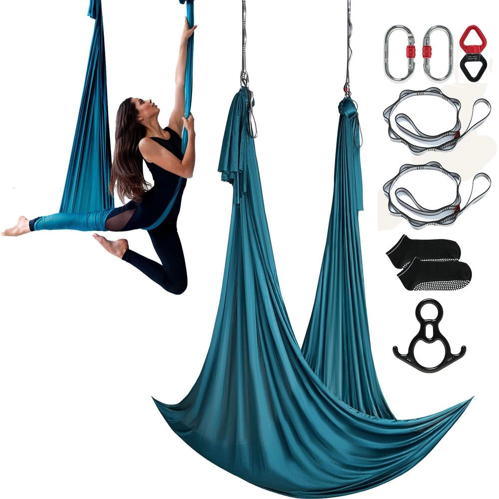 Kit altalena per yoga e seta aerea verde, tessuto in nylon da 100 g/m², 11 metri, hardware completo, per casa, YJ-0077-S10
