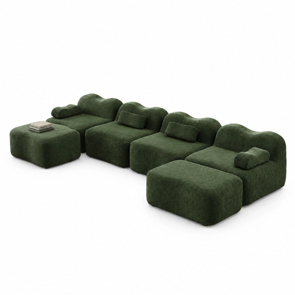 Divano modulare angolare in velluto verde 384×167×70 cm