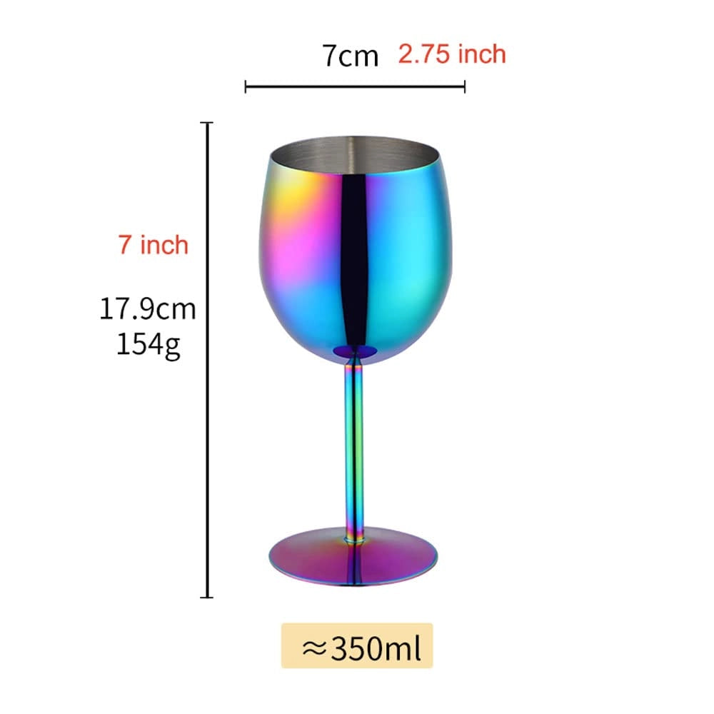 Set di 2 calici da vino bianco in acciaio inossidabile 18/8 350 ml arcobaleno