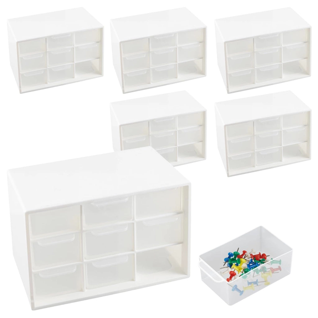 Contenitore con 9 cassetti, set da 6, 18x12x10 cm, bianco