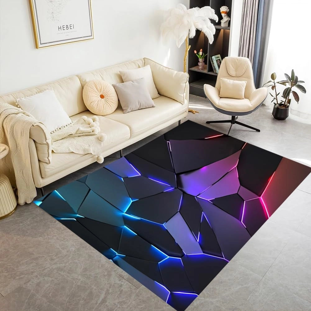 Tappeto 3D Esports, tappetino da gaming con linee al neon, tappeto antiscivolo lavabile per camera da gaming, camera da letto, 60 x 90 cm