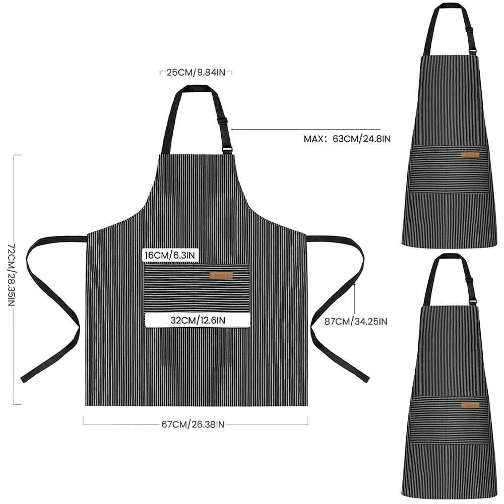 Grembiuli da cucina, 2 pezzi, regolabili, con sottili strisce nere