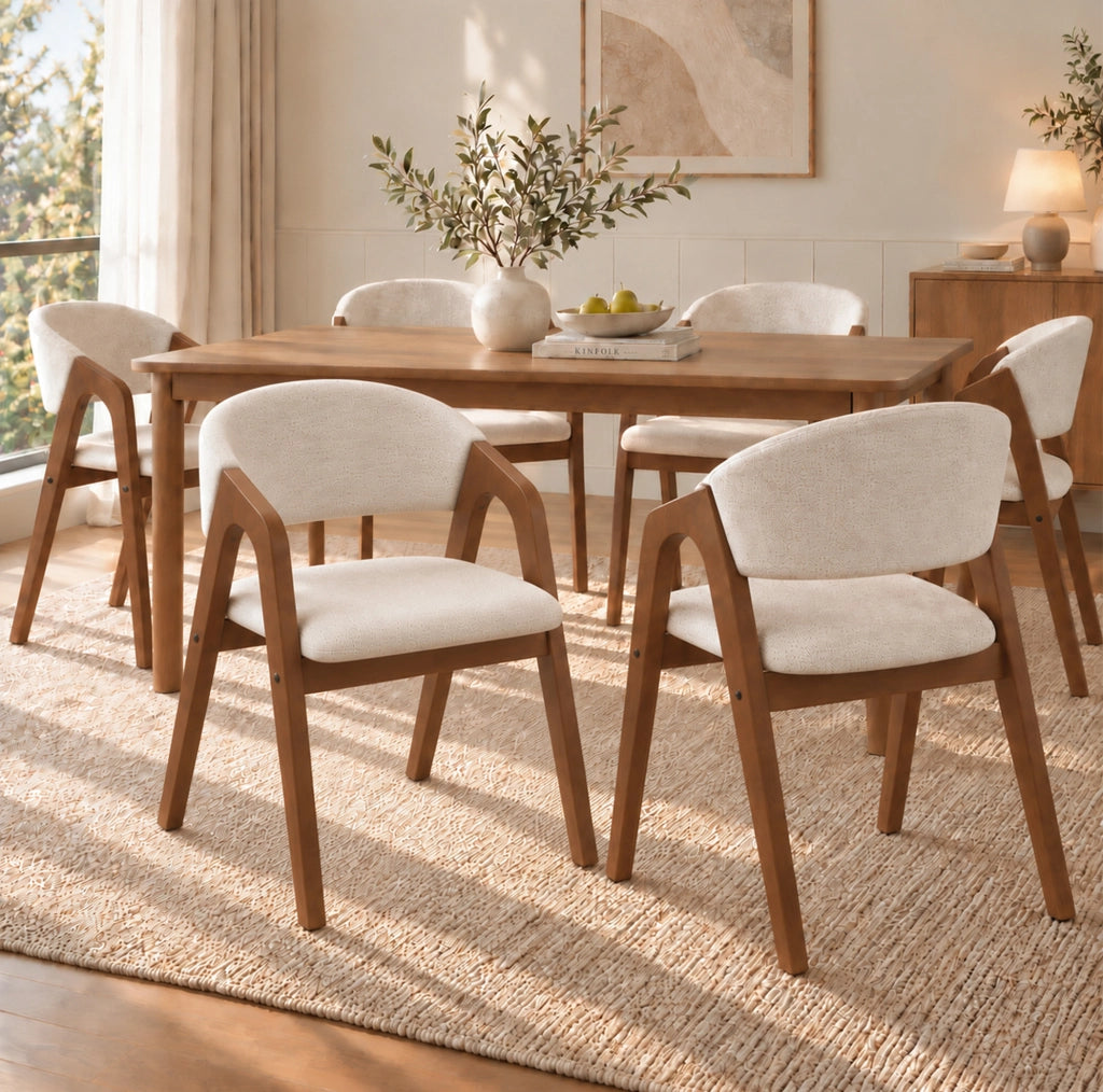 Set di 2 sedie da pranzo in legno massello con braccioli, color noce