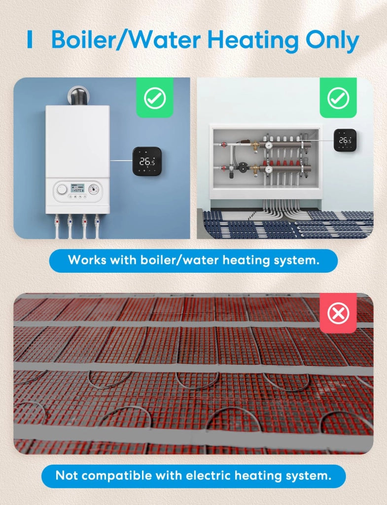 Termostato intelligente Wi-Fi per riscaldamento a pavimento, caldaia e termosifoni, nero