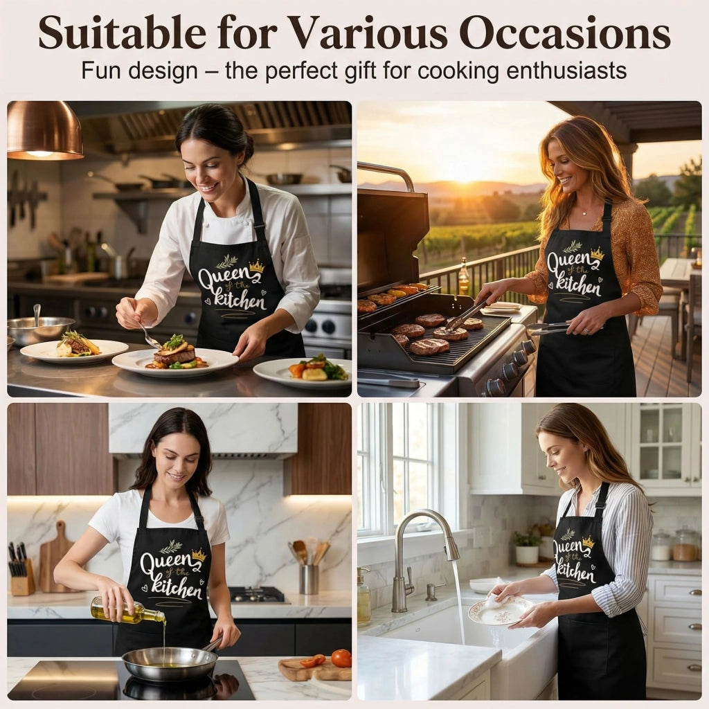 Grembiule da cucina unisex, nero, 80x70 cm, in poliestere, con tasche