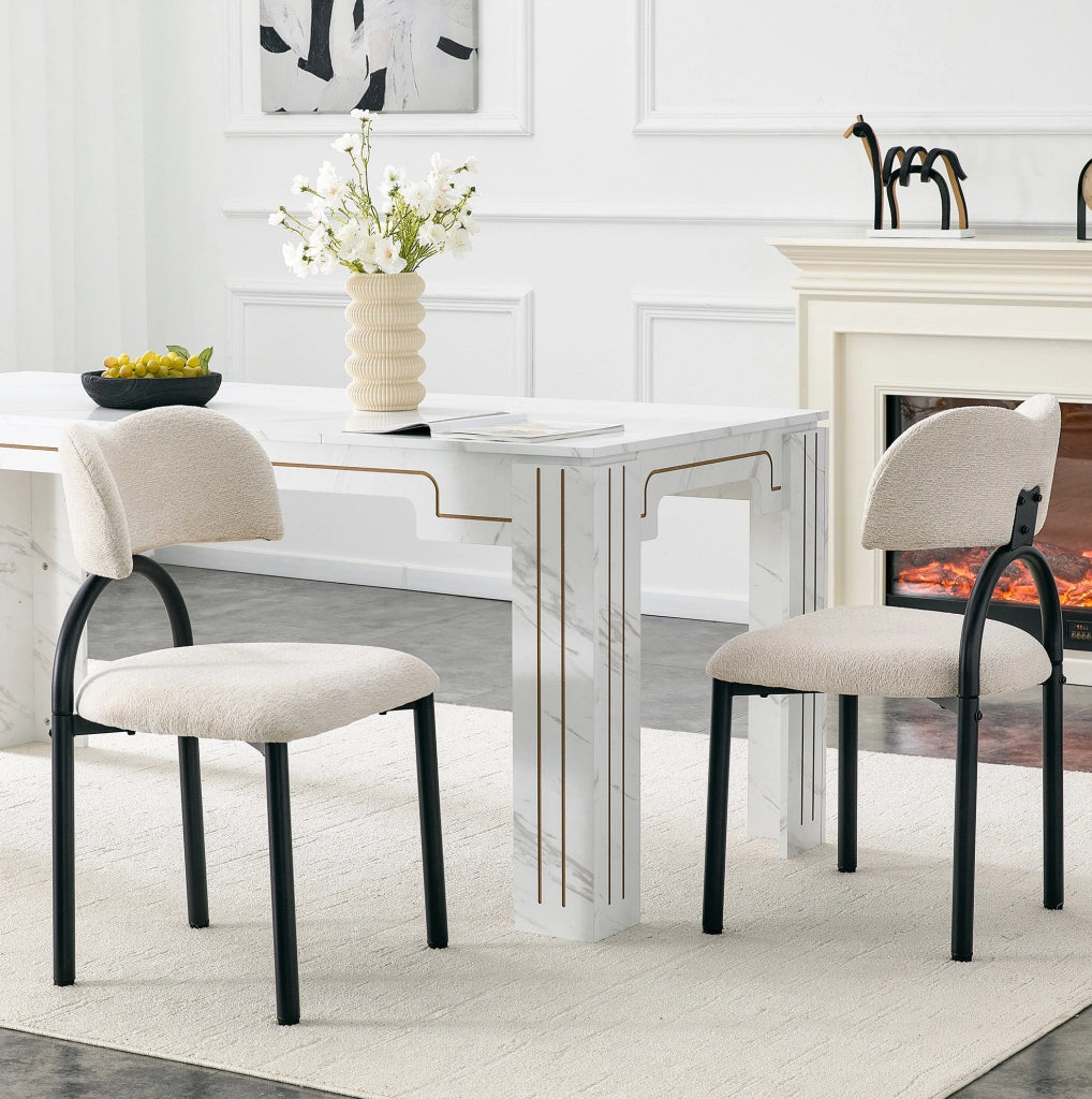 Set di 2 sedie imbottite beige con struttura in metallo nero