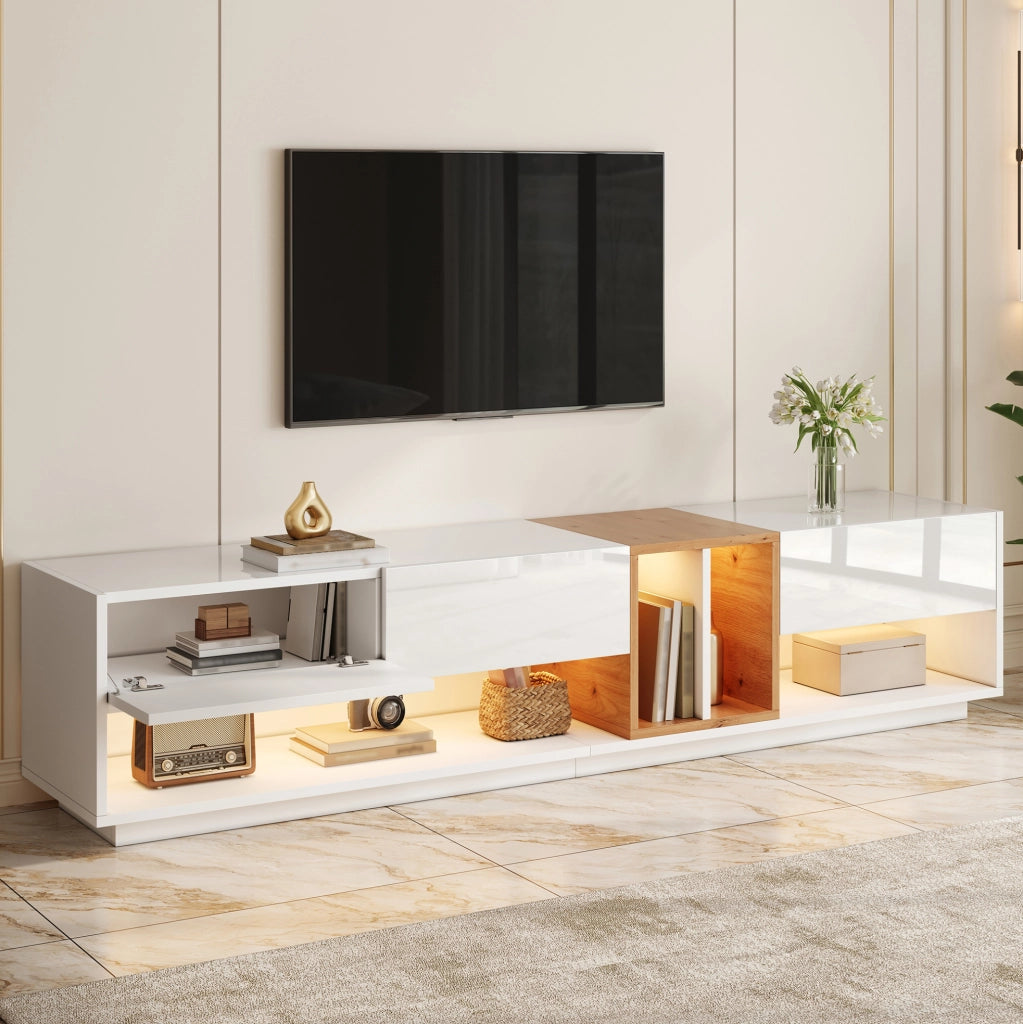 Mobile TV bianco lucido 190 cm con illuminazione regolabile