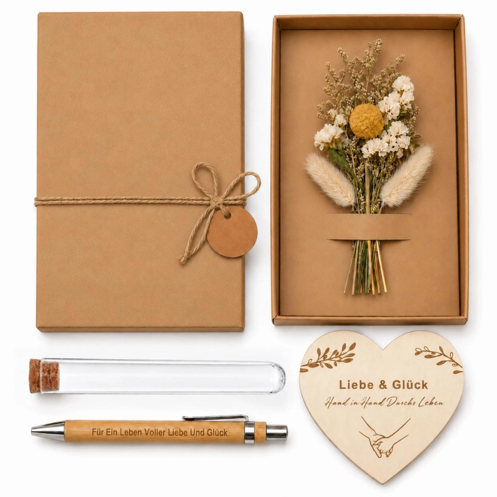 Scatola regalo in legno per matrimonio, con fiori secchi