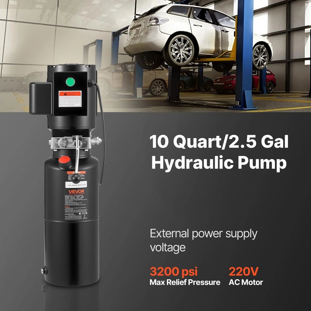 Pompa Idraulica Elettrica 220V 2,2kW Serbatoio 10L, Centralina a Semplice Effetto Portata 6,3 L/min 22 MPa per Rimorchi e Ribaltabili, Robusta Nero