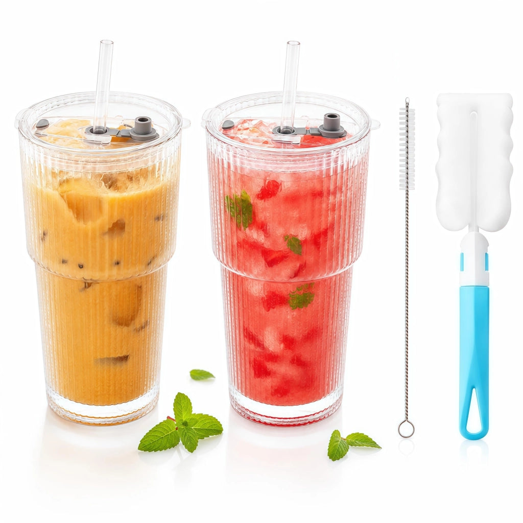 Bicchieri da bevanda con coperchio, set da 2, capacità 600 ml