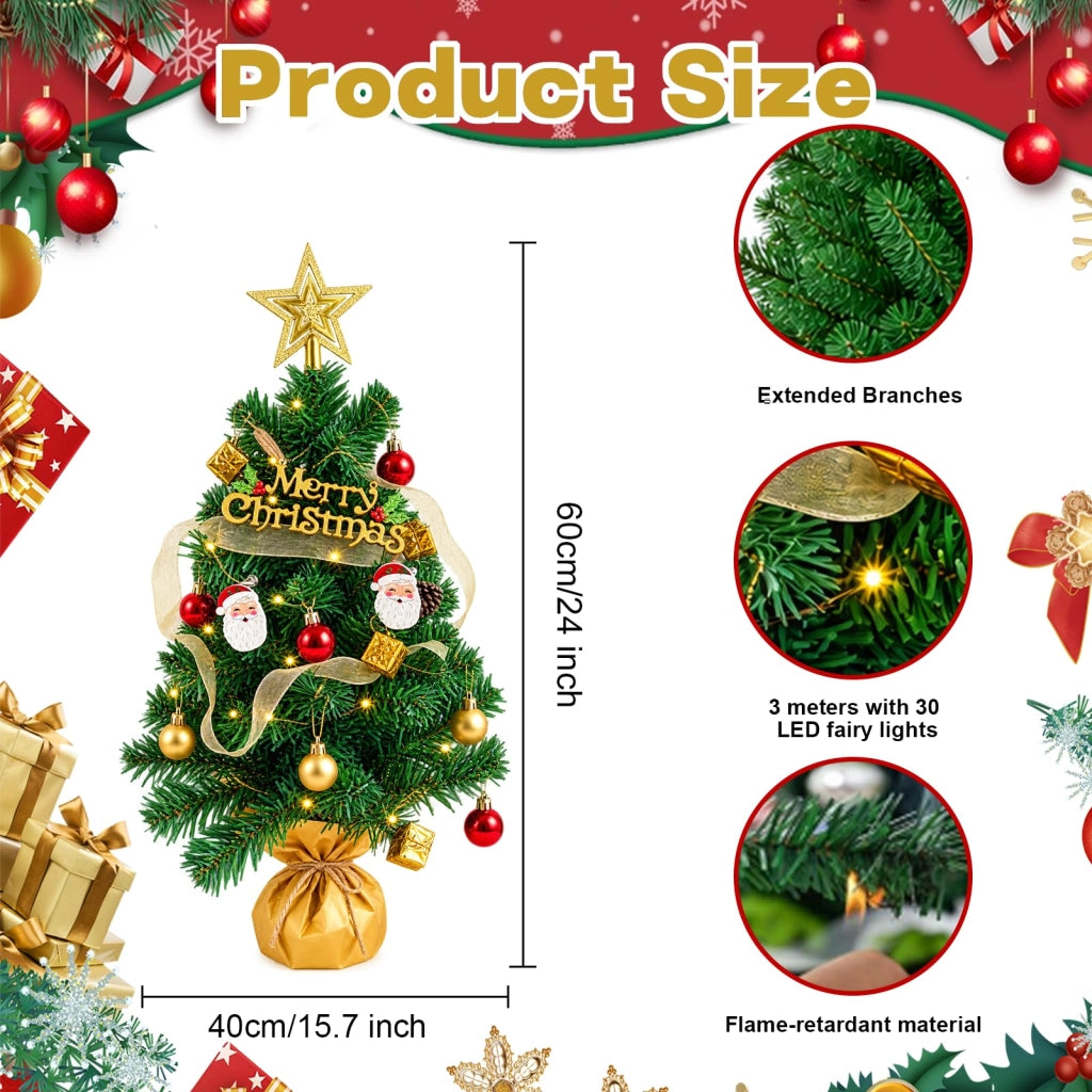 Albero di Natale artificiale, verde, decorato, altezza 44 cm