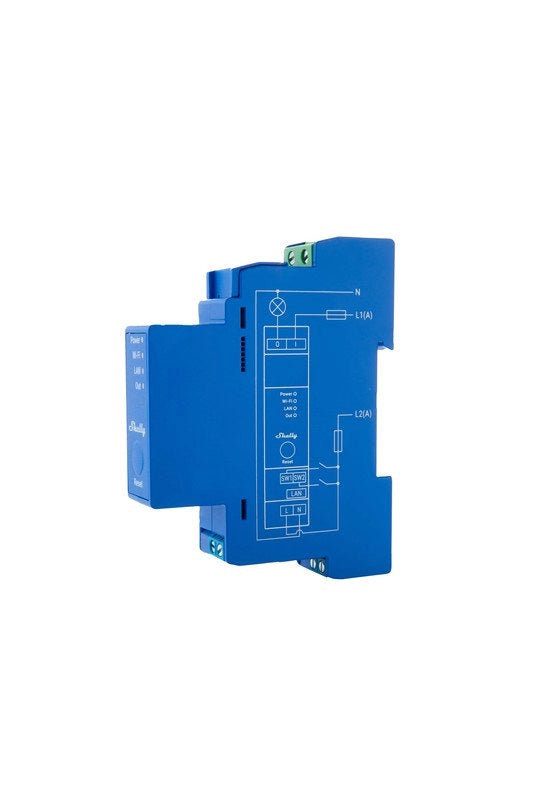 SHELLY PRO 1 Relè montabile su guida DIN. 1 canale. Wi-Fi. LAN e Bluetooth. Automatizzazione luci. Prese e interruttori