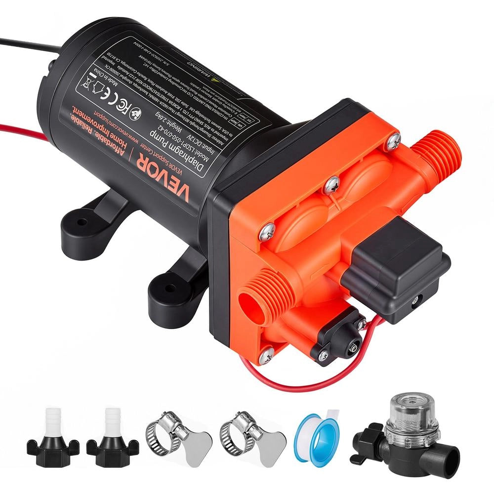 Pompa dell'Acqua a Membrana Autoadescante 12V CC 192W 18,9 L/min 70 PSI per Camper Roulotte e Barche LSDP1-050-070-42