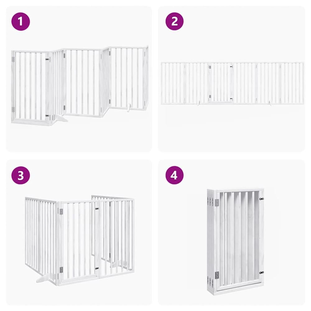 Cancelletto cani con porta pieghevole 6 pannelli bianco 300 cm