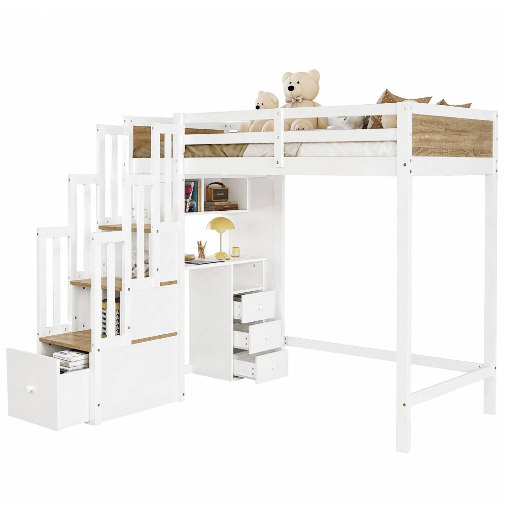 Letto a soppalco per bambini 90x200 cm con scrivania e contenitori
