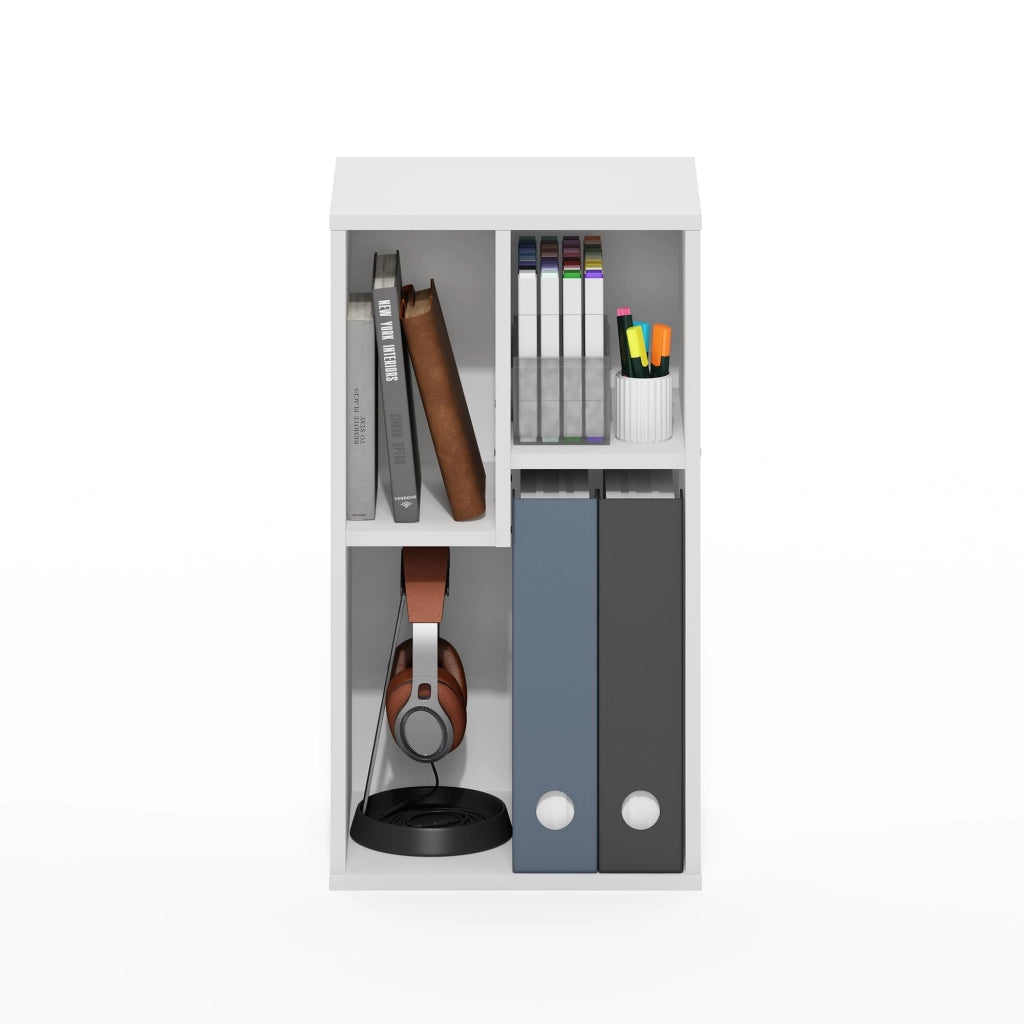 Libreria cubica asimmetrica a 3 ripiani, bianca, 29,79 x 23,8 x 54 cm