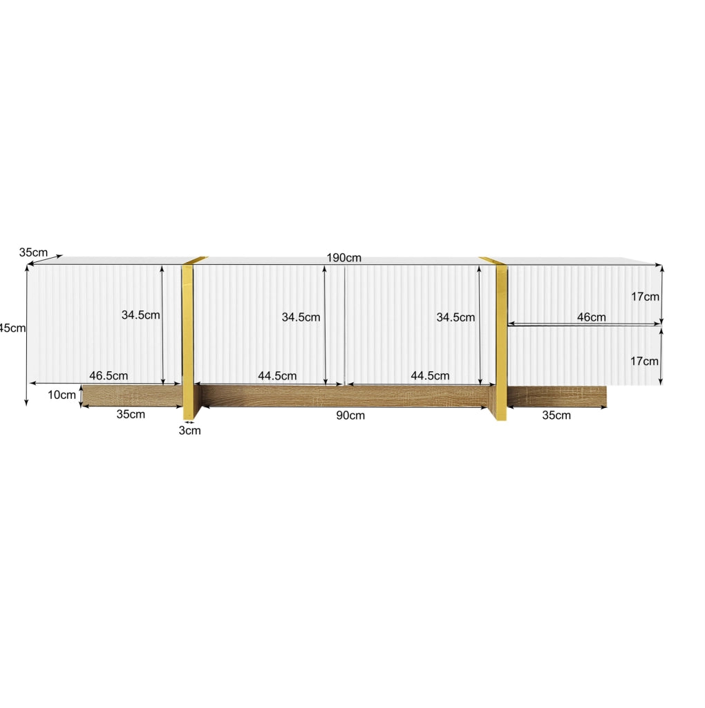 Set mobile TV e credenza bianco con frontali scanalati in MDF e truciolare