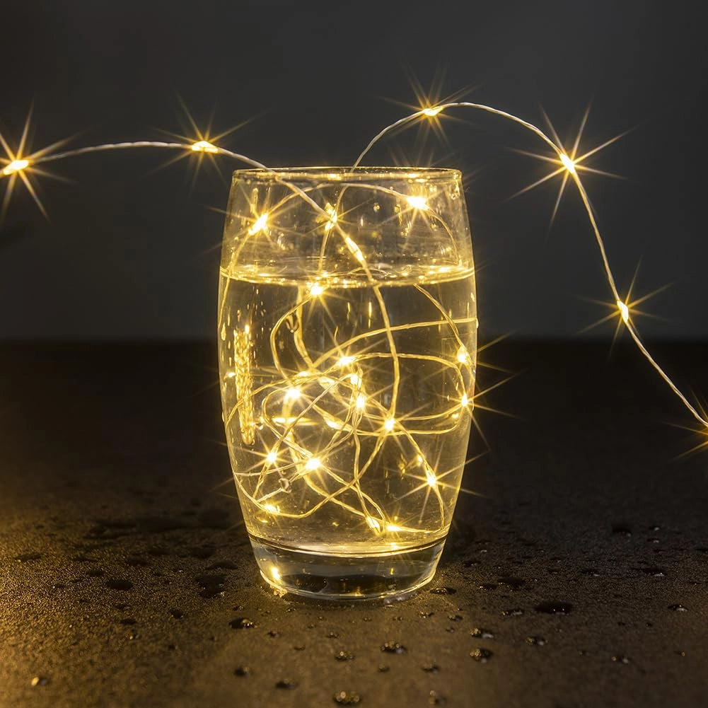 Catena luminosa a LED, lunghezza 30,5 metri, 600 LED bianco caldo, con telecomando