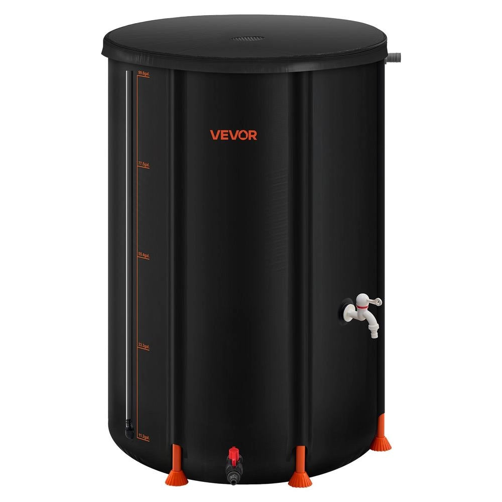 Barile di Raccolta Acqua Piovana Pieghevole 380L RB-0380 in PVC Nero con Rubinetto e 7 Aste per Giardino