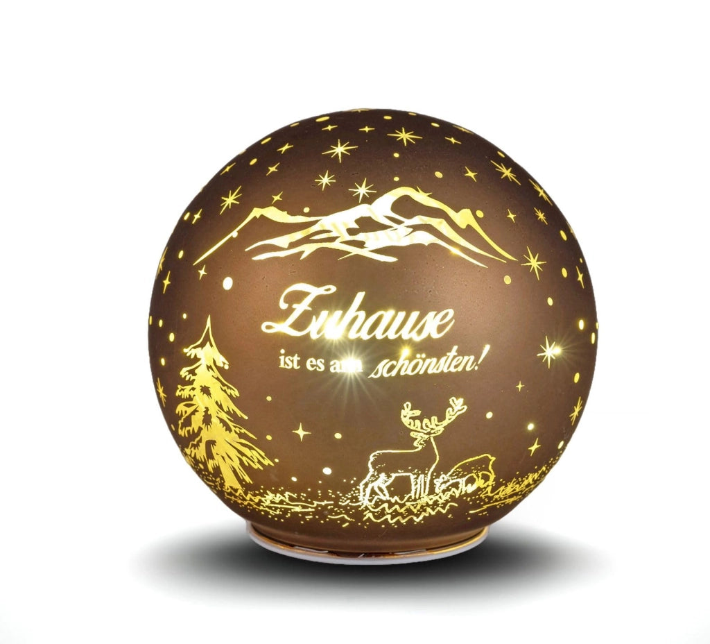 Sfera di vetro decorativa con LED, color marrone e oro, diametro 10 cm, con timer
