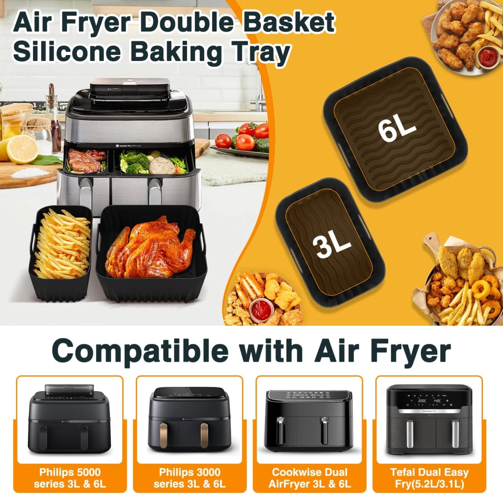 Set di accessori per friggitrice ad aria, 28 pezzi, compatibile con Philips Dual Basket, in silicone