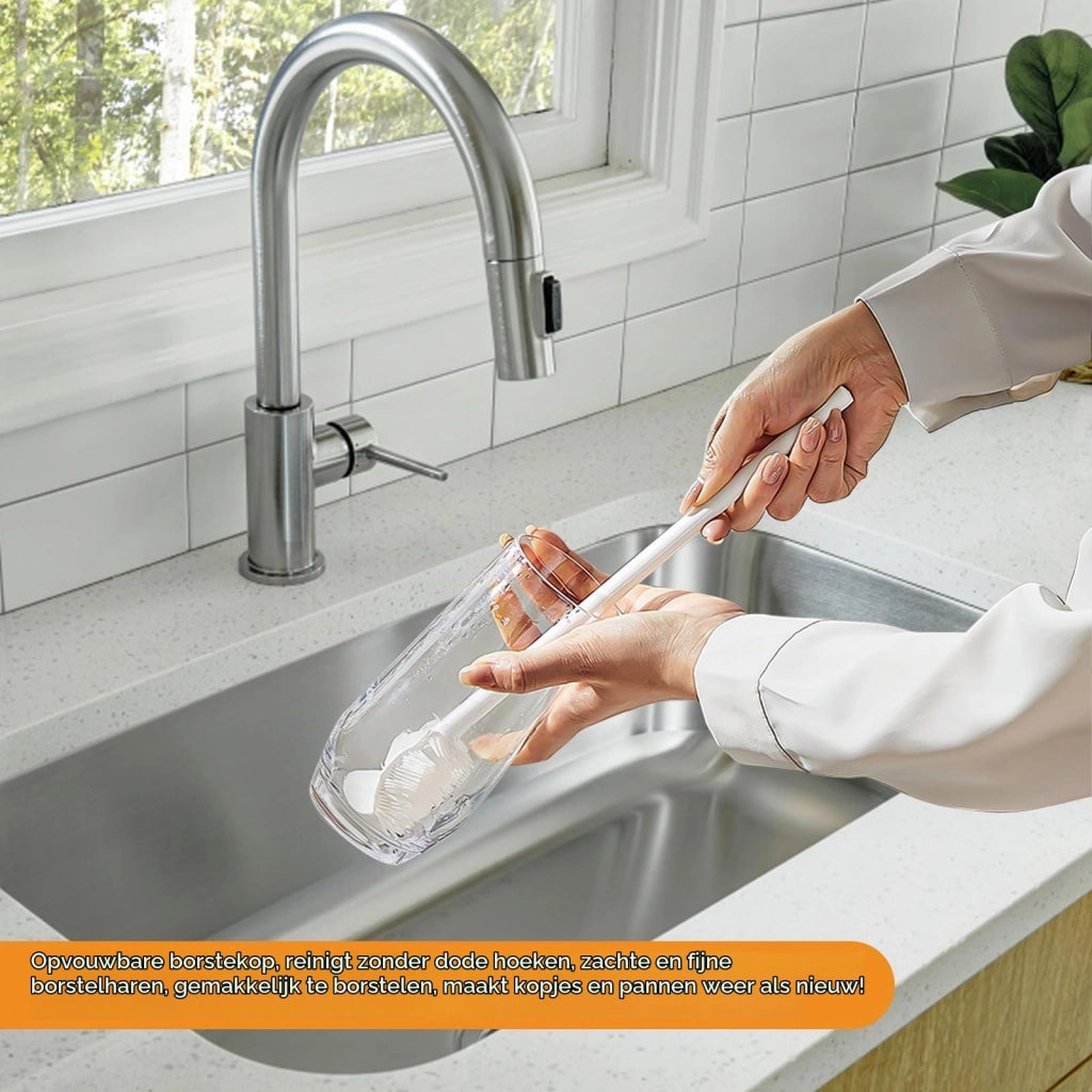 Set di 2 spazzole in silicone per bottiglie, spazzole lunghe per vetri, 32 cm