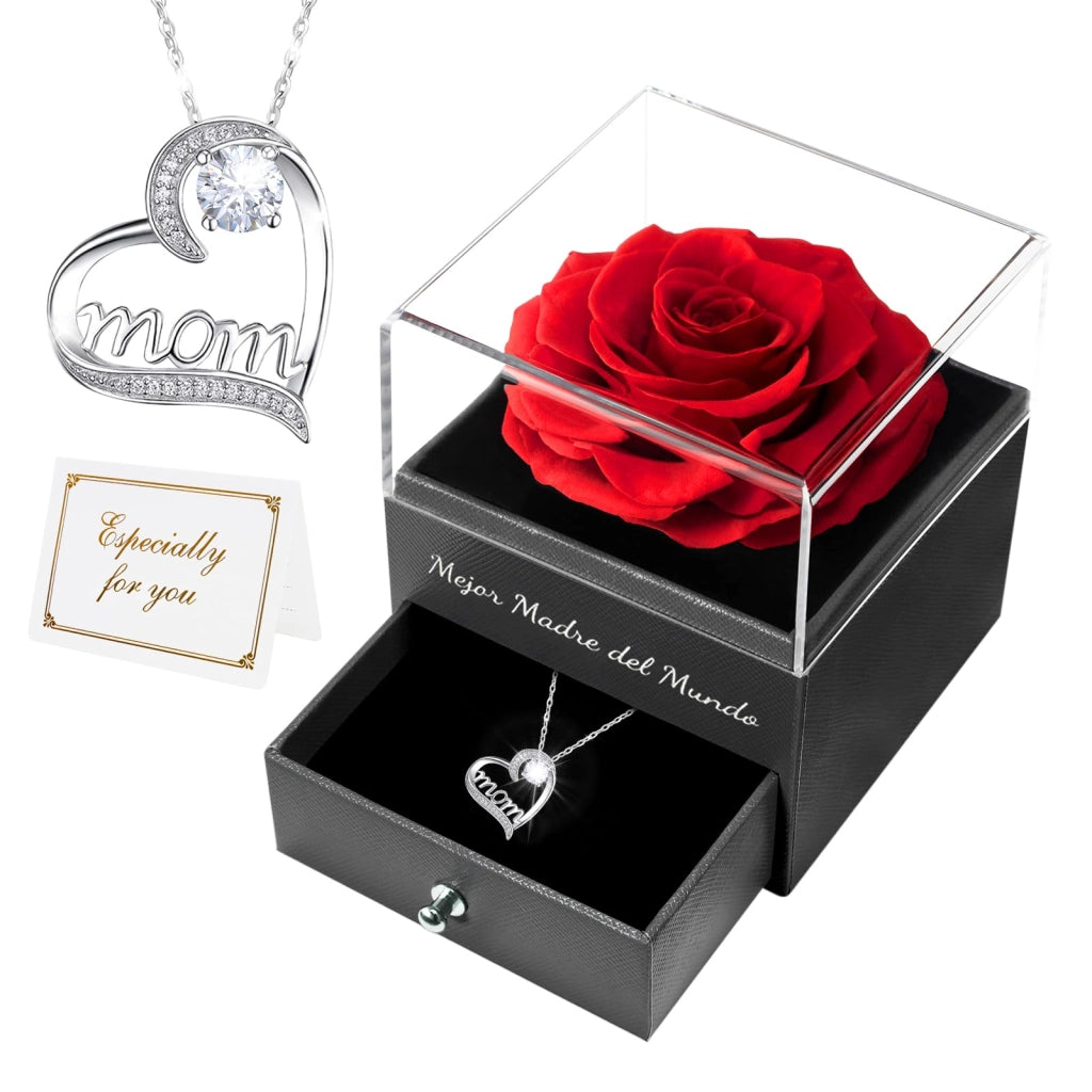 Rosa preservata con ciondolo, regalo per la Festa della Mamma, colore rosso