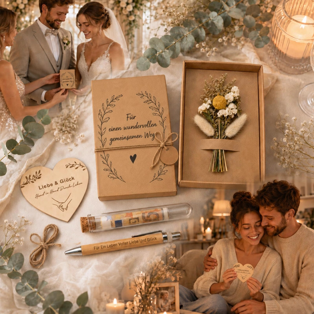 Scatola regalo in legno per matrimonio, con fiori secchi