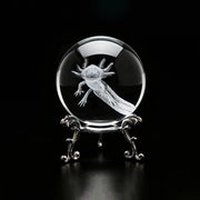 Axolotl, sfera di cristallo da 60 mm, sfera di vetro con incisione laser 3D e supporto