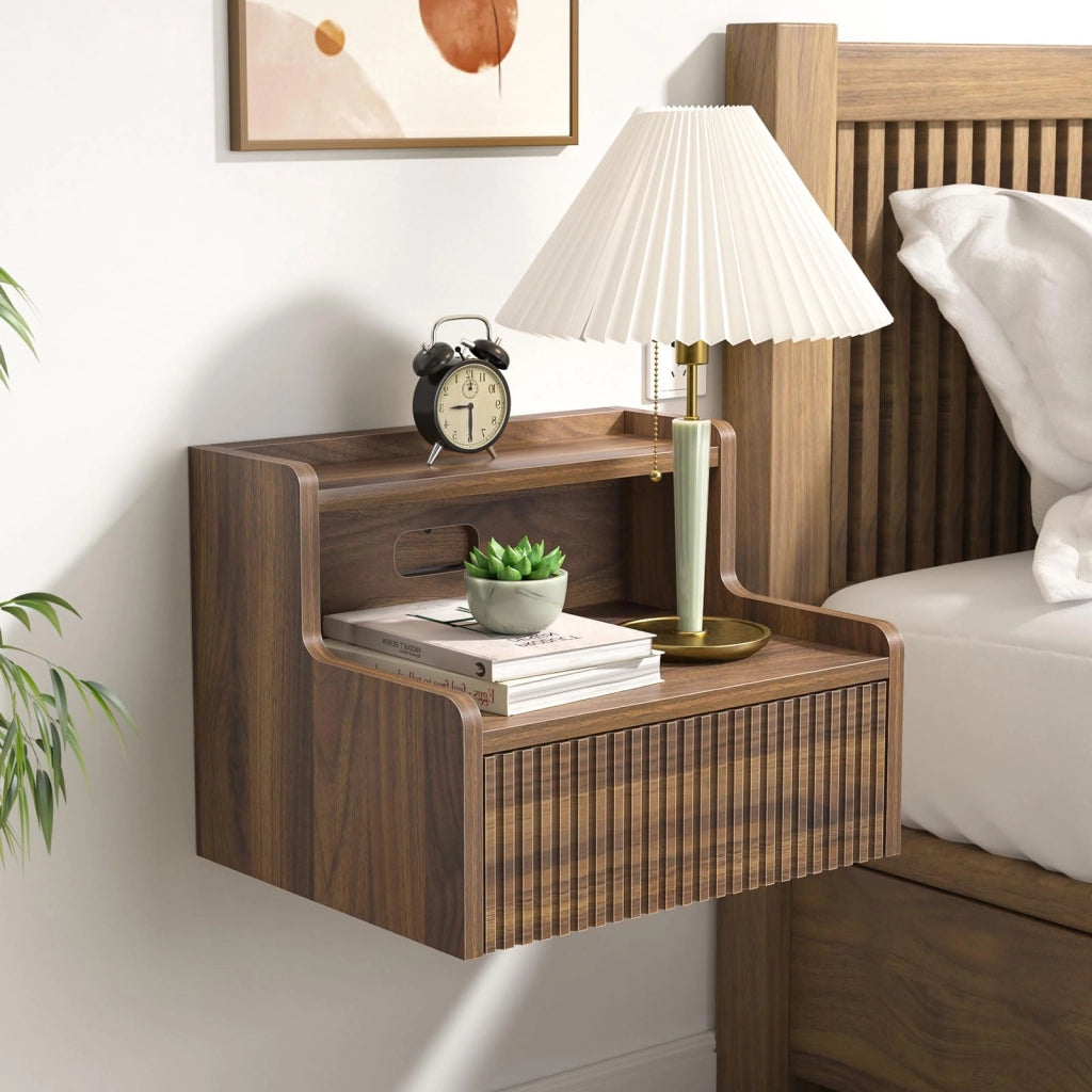 Tavolino da notte sospeso, dimensioni 40x32x30 cm, con cassetto, design moderno