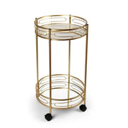 Carrello tondo in metallo oro con due ripiani e ruote Ø38x68 cm