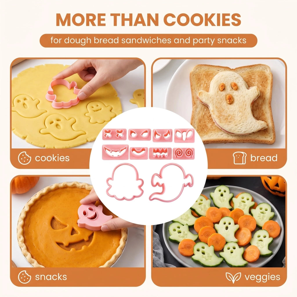 Set di formine per biscotti a tema Halloween, 10 pezzi, in plastica, stampate in 3D