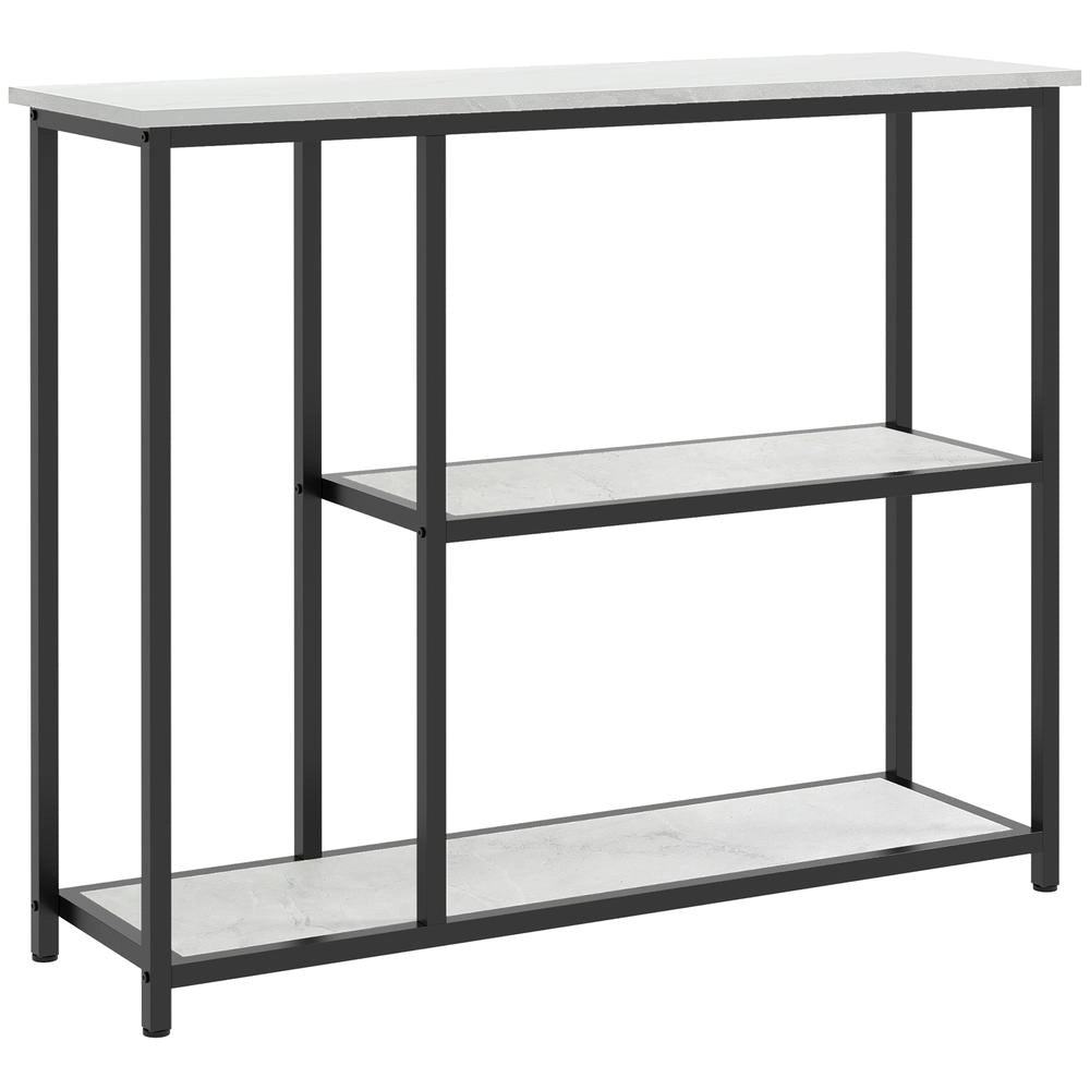 Tavolo consolle 100 cm a 3 ripiani effetto marmo bianco con struttura in acciaio design moderno per ingresso e soggiorno