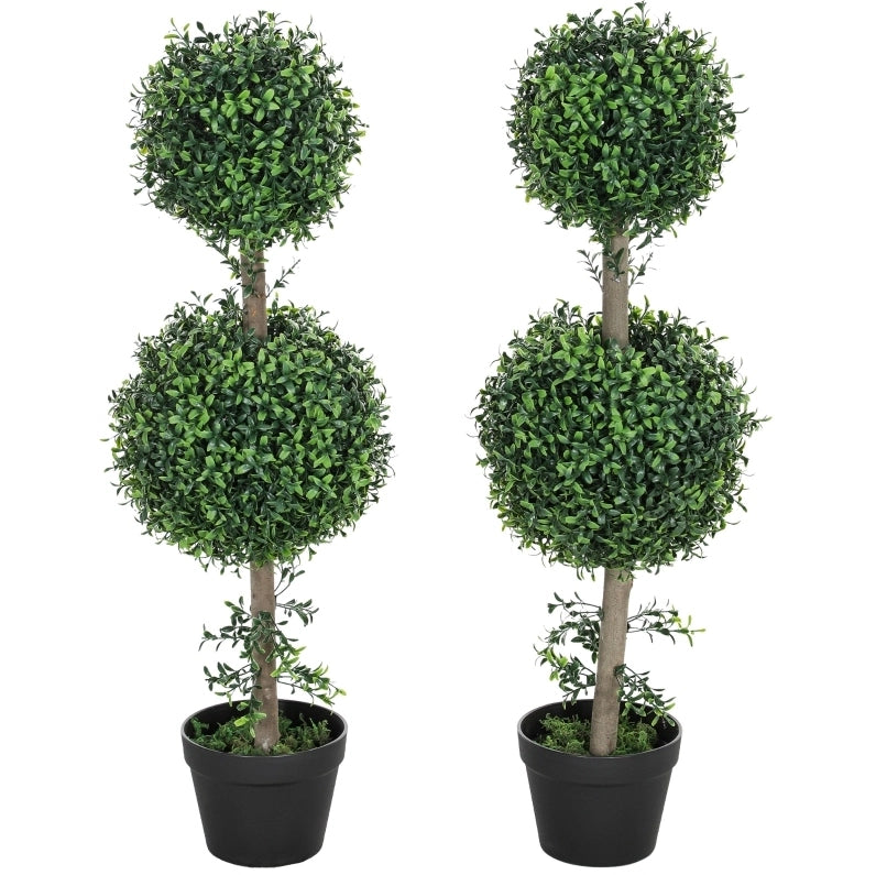 Set di 2 Bossi Artificiali Sferici con Protezione UV in Plastica 91.4 cm Verdi per Interni ed Esterni