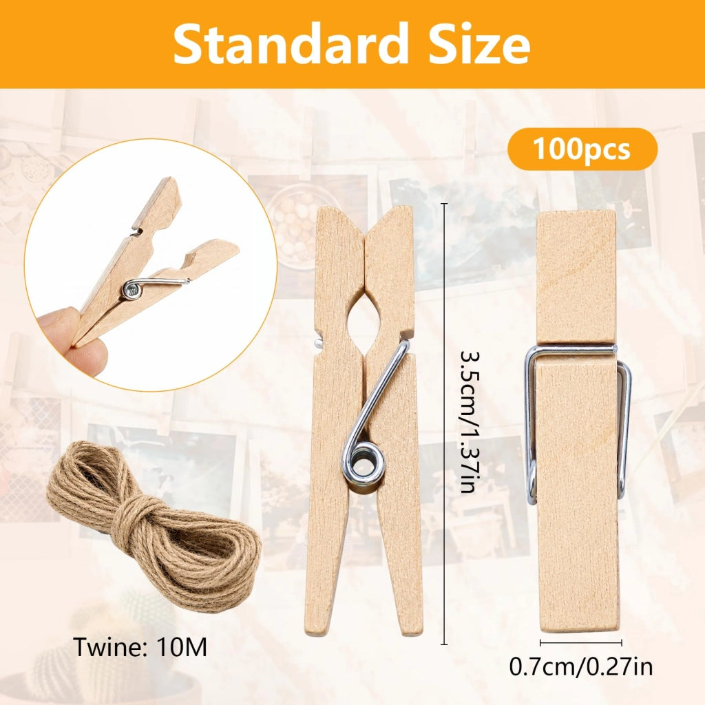 Graffette di legno, 100 pezzi, 3,5 cm, ideali per lavori manuali e per stendere il bucato