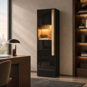 Mobile alto con illuminazione LED e 2 ante, nero e naturale